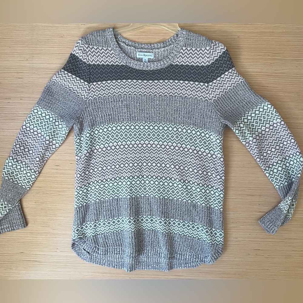 Kim Rogers Gray and Cream Patterned Sweater